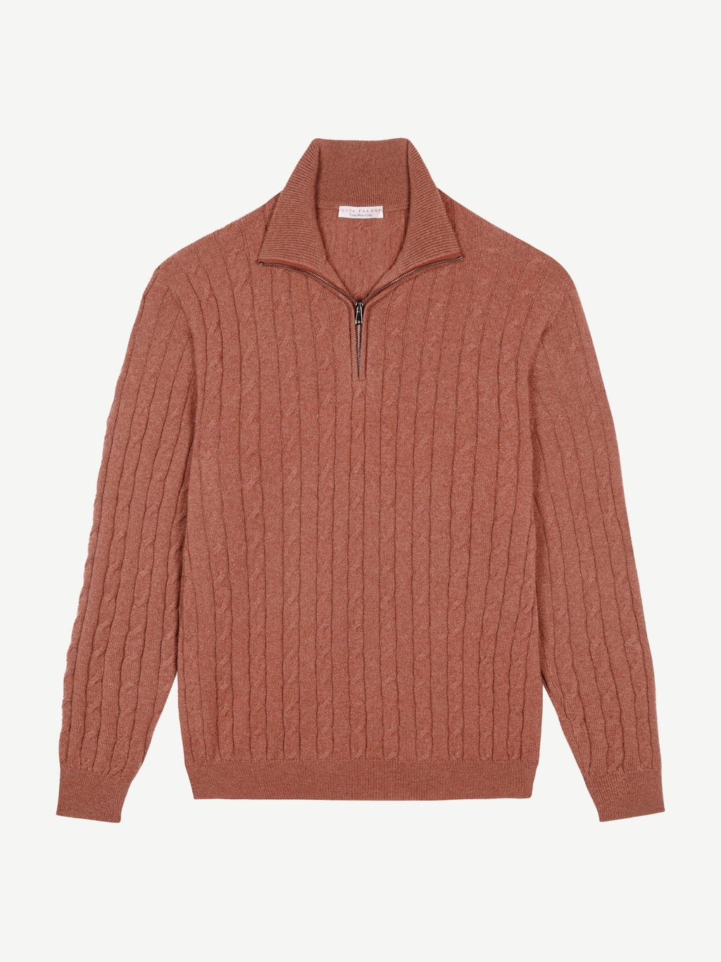 Luca Faloni 2-Ply Cashmere Cable Knit Zip-up - Rust - view 5