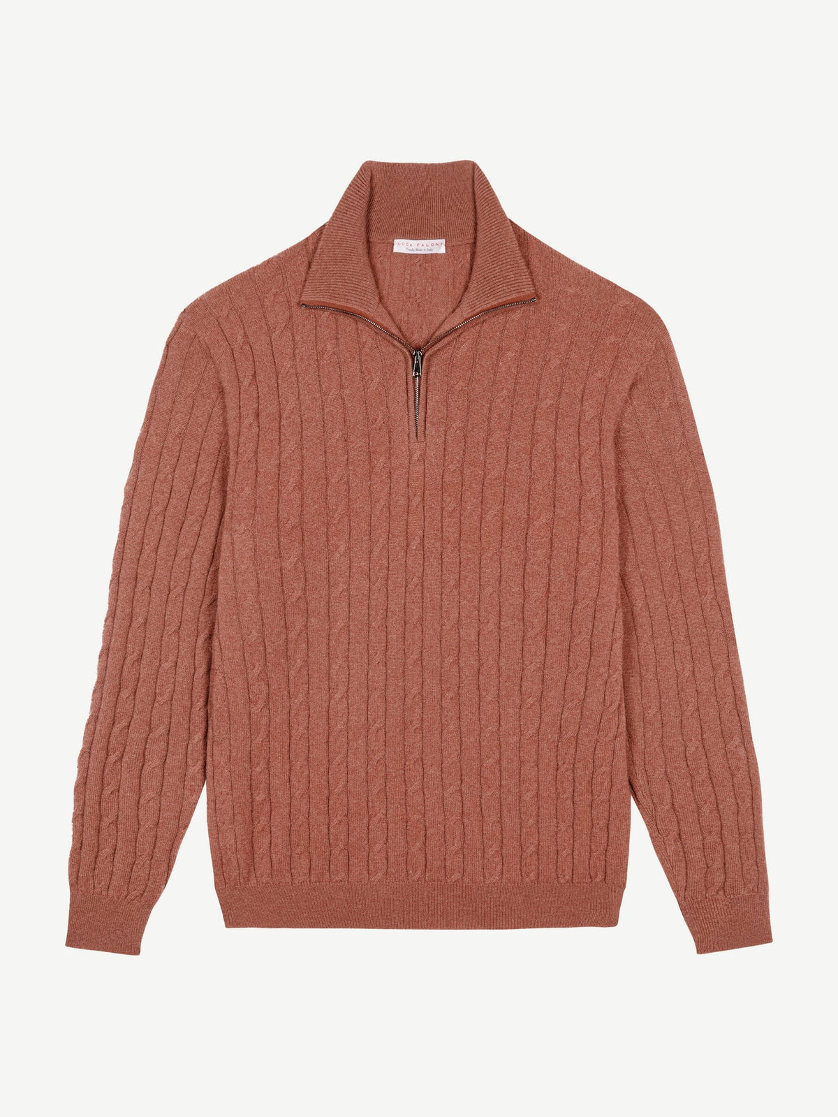 Luca Faloni 2-Ply Cashmere Cable Knit Zip-up - Rust - view 5