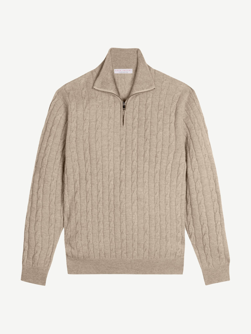 Luca Faloni 2-Ply Cashmere Cable Knit Zip-up - Camel Beige - view 5