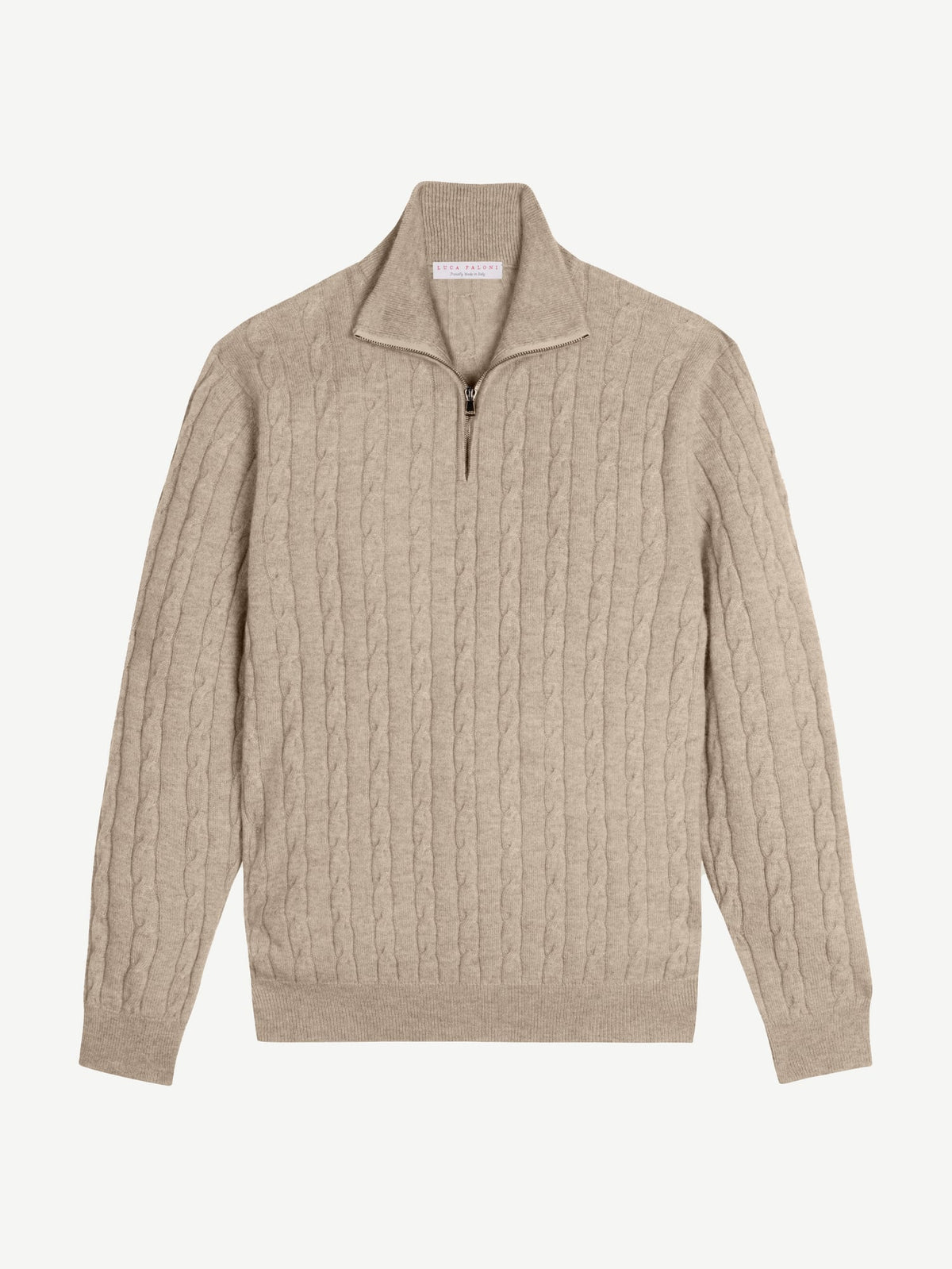 Luca Faloni 2-Ply Cashmere Cable Knit Zip-up - Camel Beige - view 5
