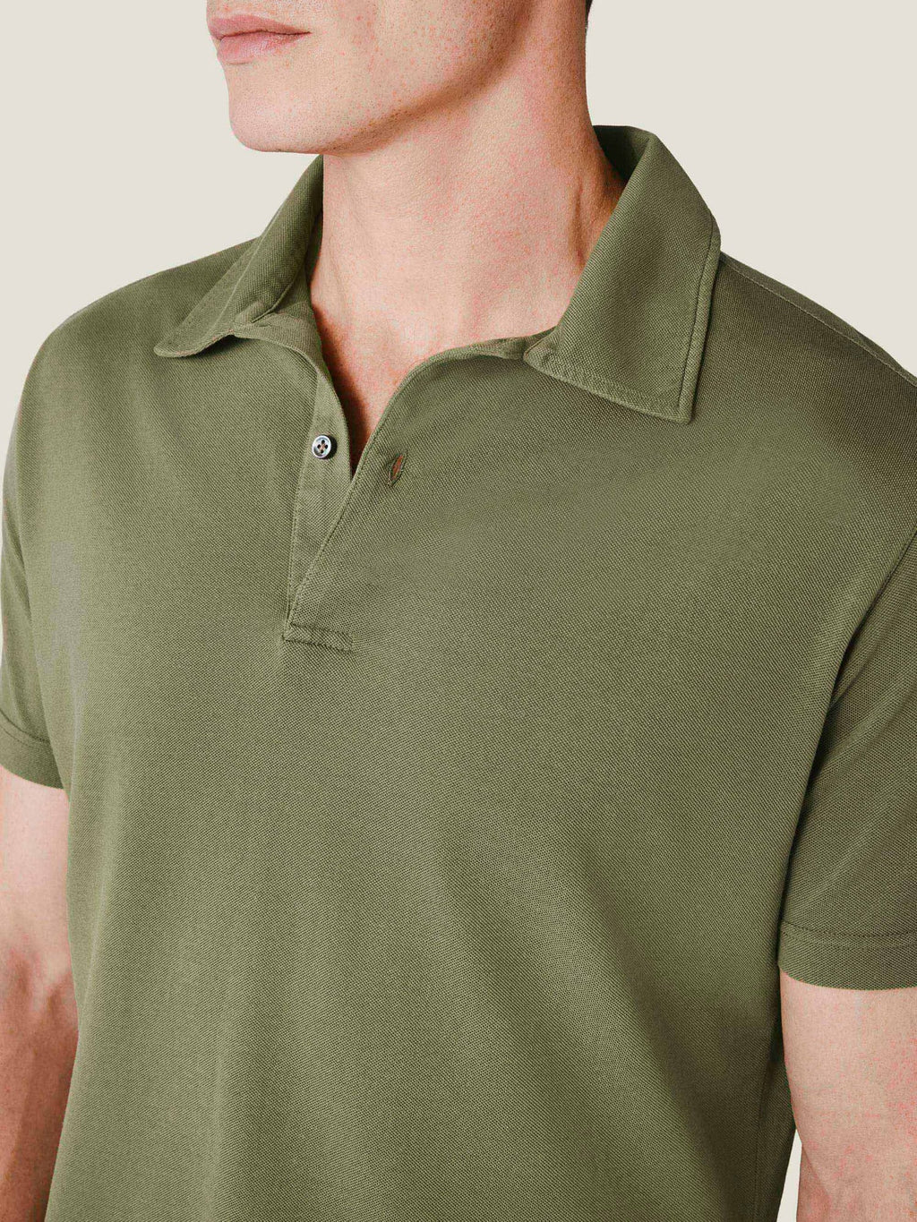 Luca Faloni Cotton Piqué Classic Polo - Khaki Green - view 2