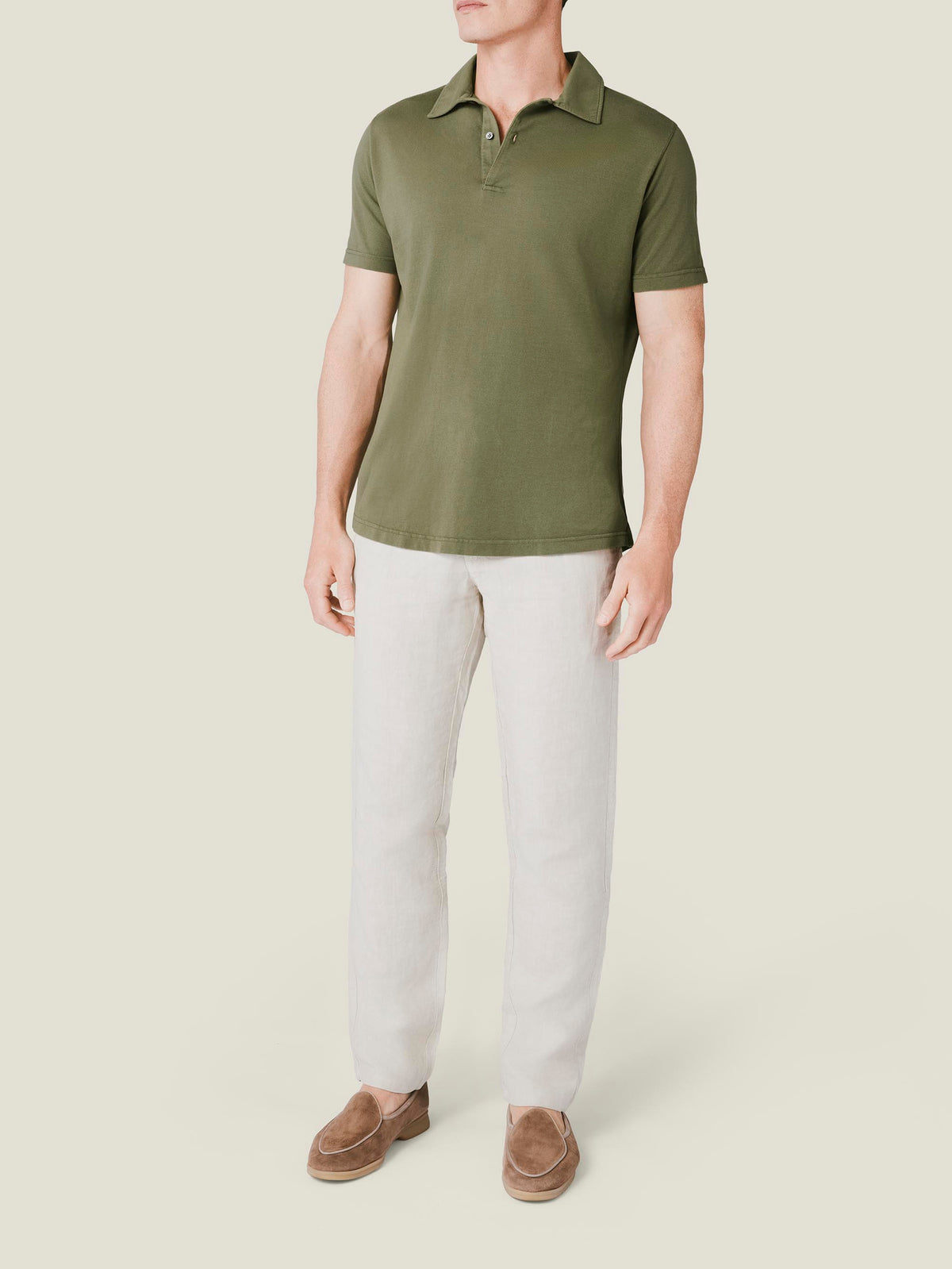 Luca Faloni Cotton Piqué Classic Polo - Khaki Green - view 4
