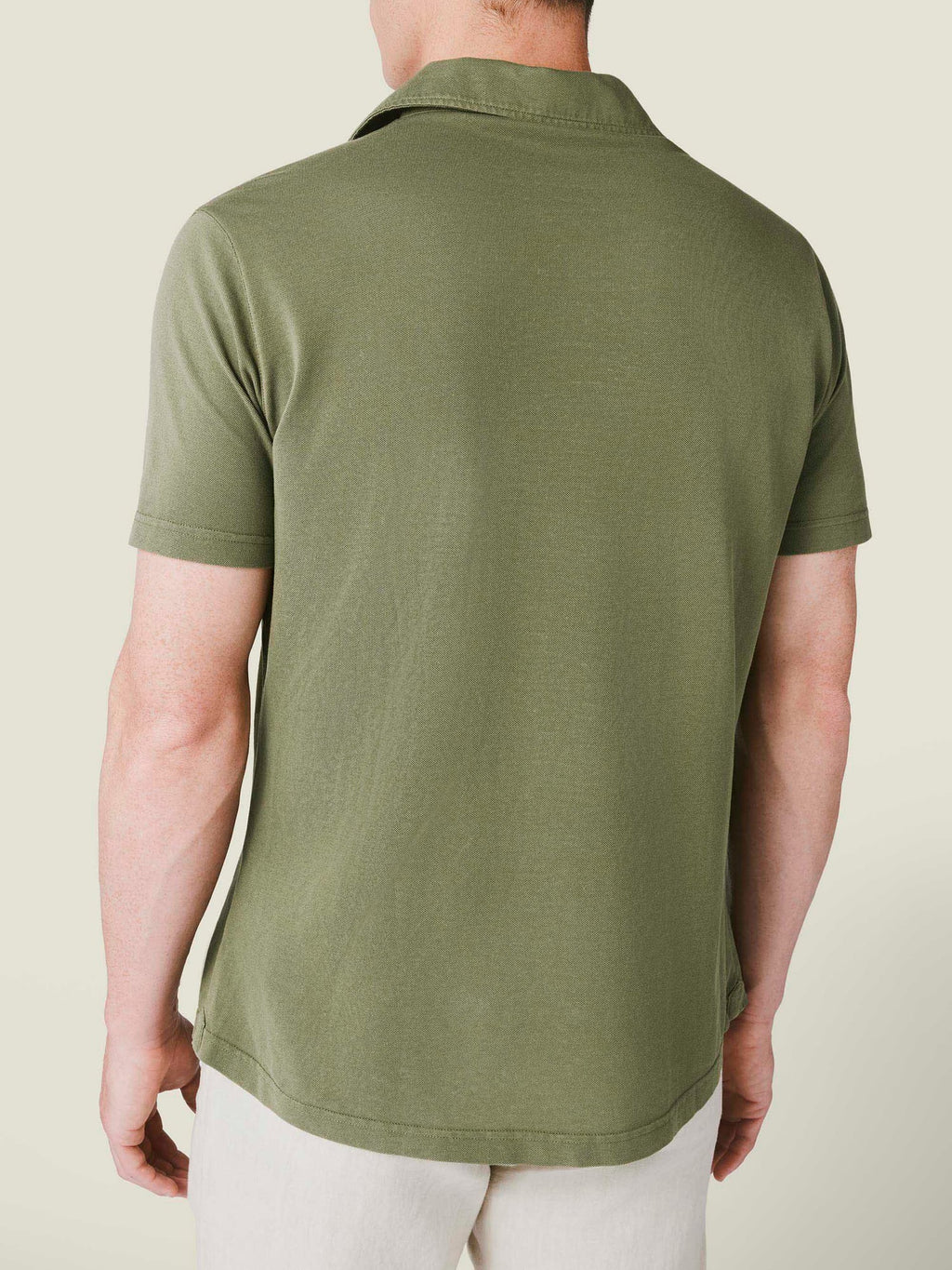 Luca Faloni Cotton Piqué Classic Polo - Khaki Green - view 3