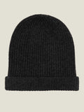 Front view of the charcoal grey Chunky Knit Cashmere Beanie, laid flat against a neutral background.