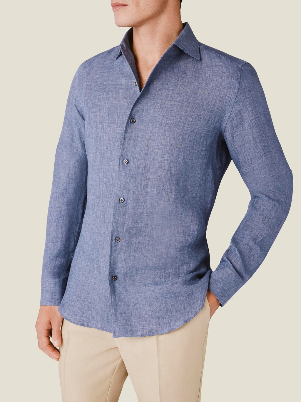 Luca Faloni Linen Portofino Shirt - Steel Blue - view 1