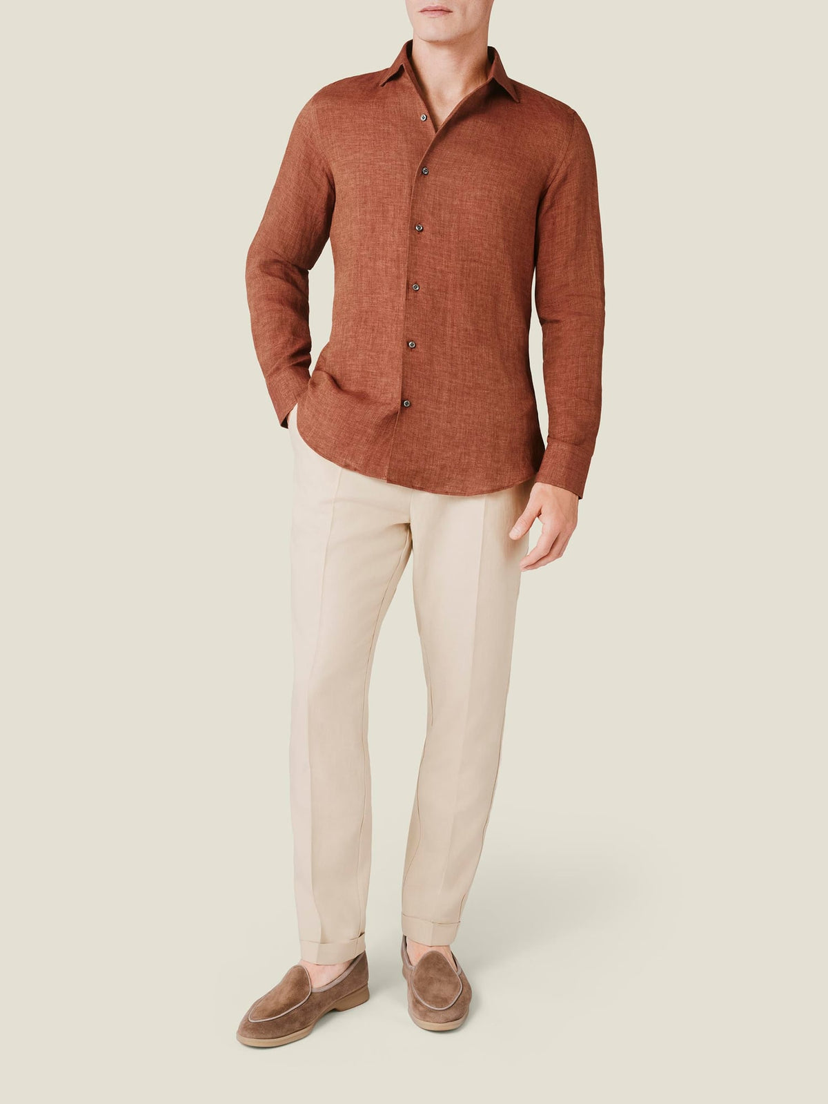 Luca Faloni Linen Portofino Shirt - Rust - view 4