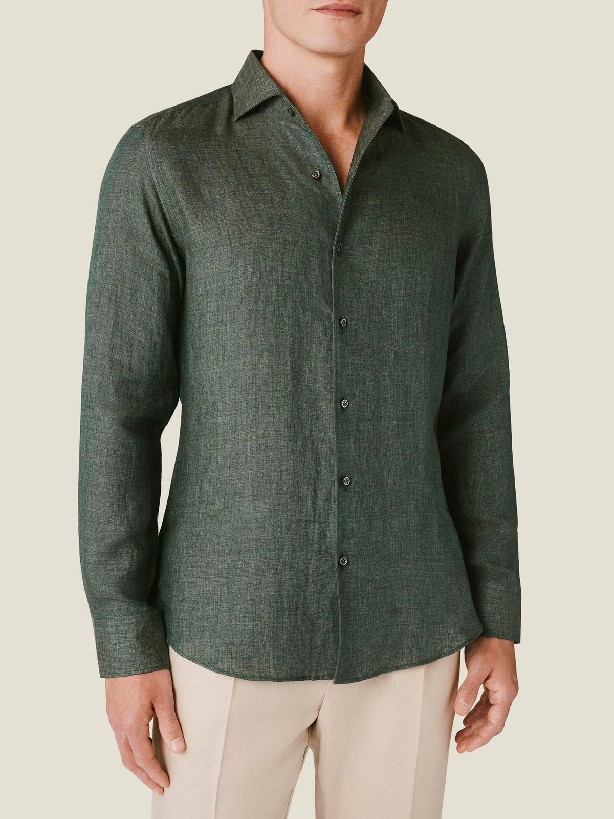 Luca Faloni Linen Portofino Shirt - Forest Green - view 1