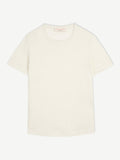 Flat lay of the off-white Junior Linen Jersey T-Shirt, highlighting its classic crewneck and soft, breathable linen fabric.
