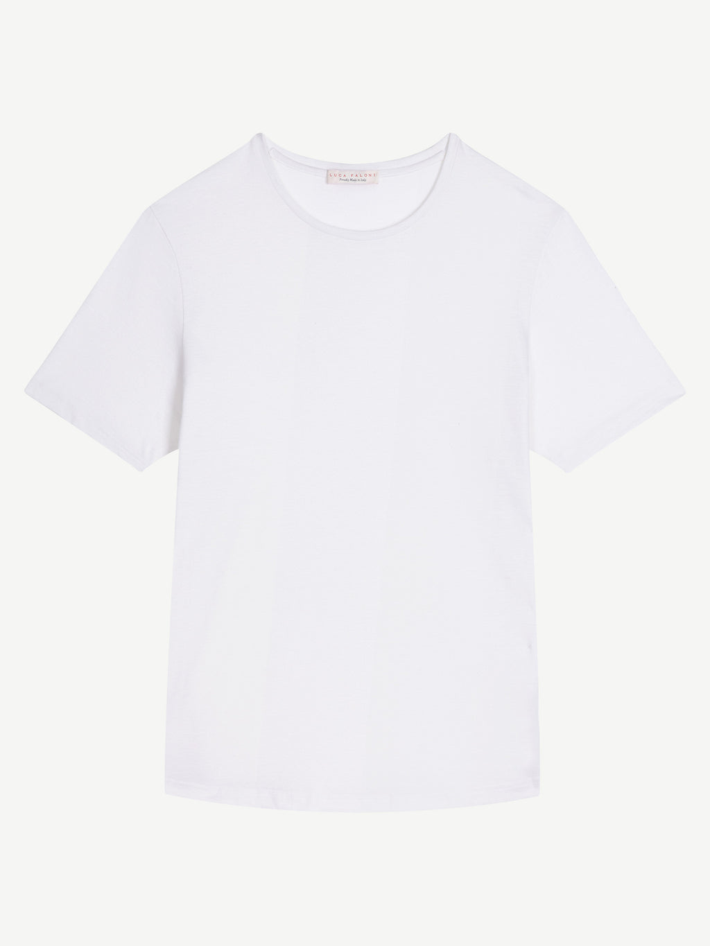 Front view of the Luca Faloni Cashmere cotton T-Shirt in white, laid flat against a white background.