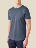 Front view of a model wearing the Cashmere Cotton T-Shirt in Atlantic Blue.