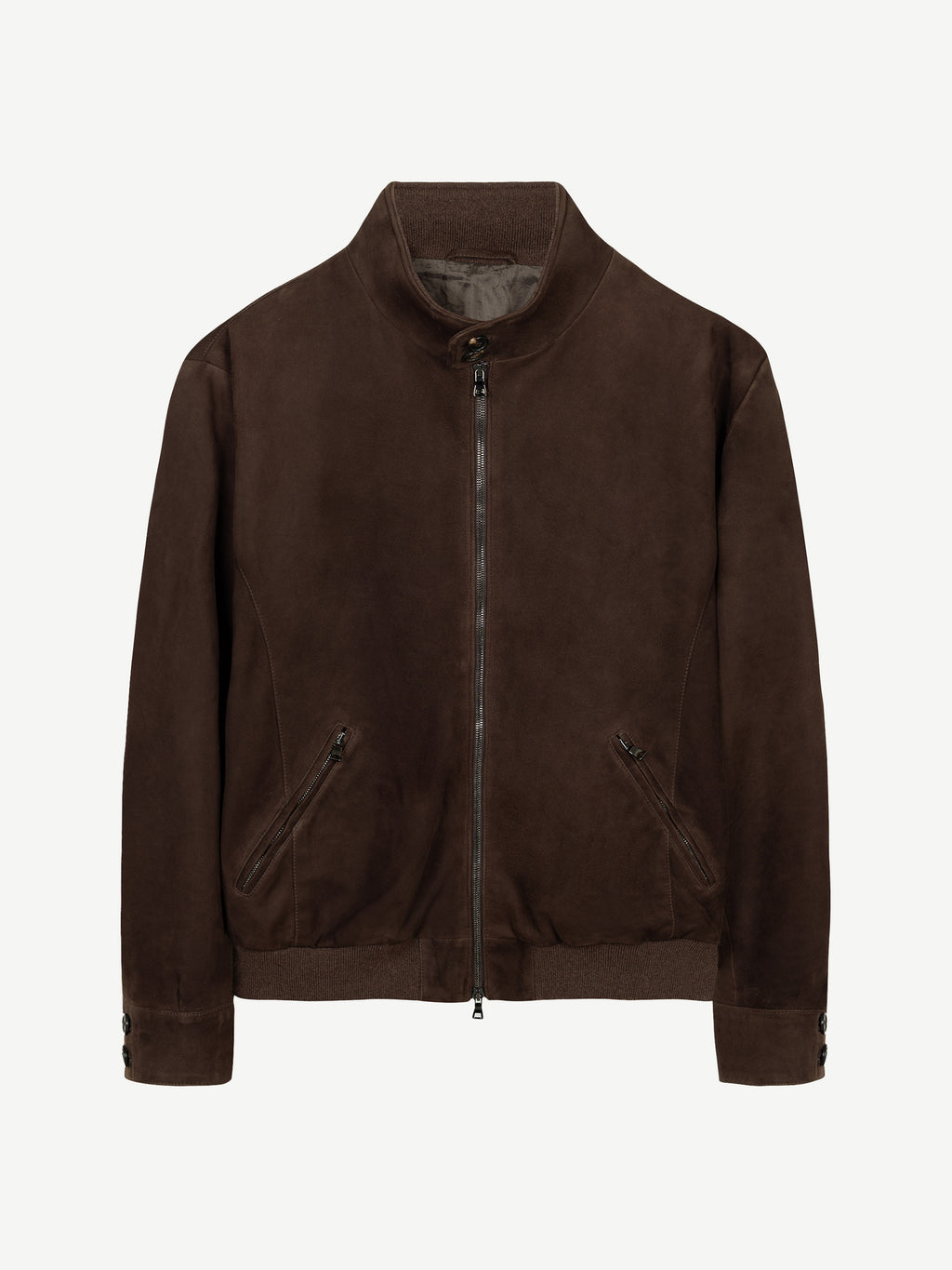 Luca Faloni Goatskin Suede Leather Classic Bomber Jacket - Chocolate Brown - view 9