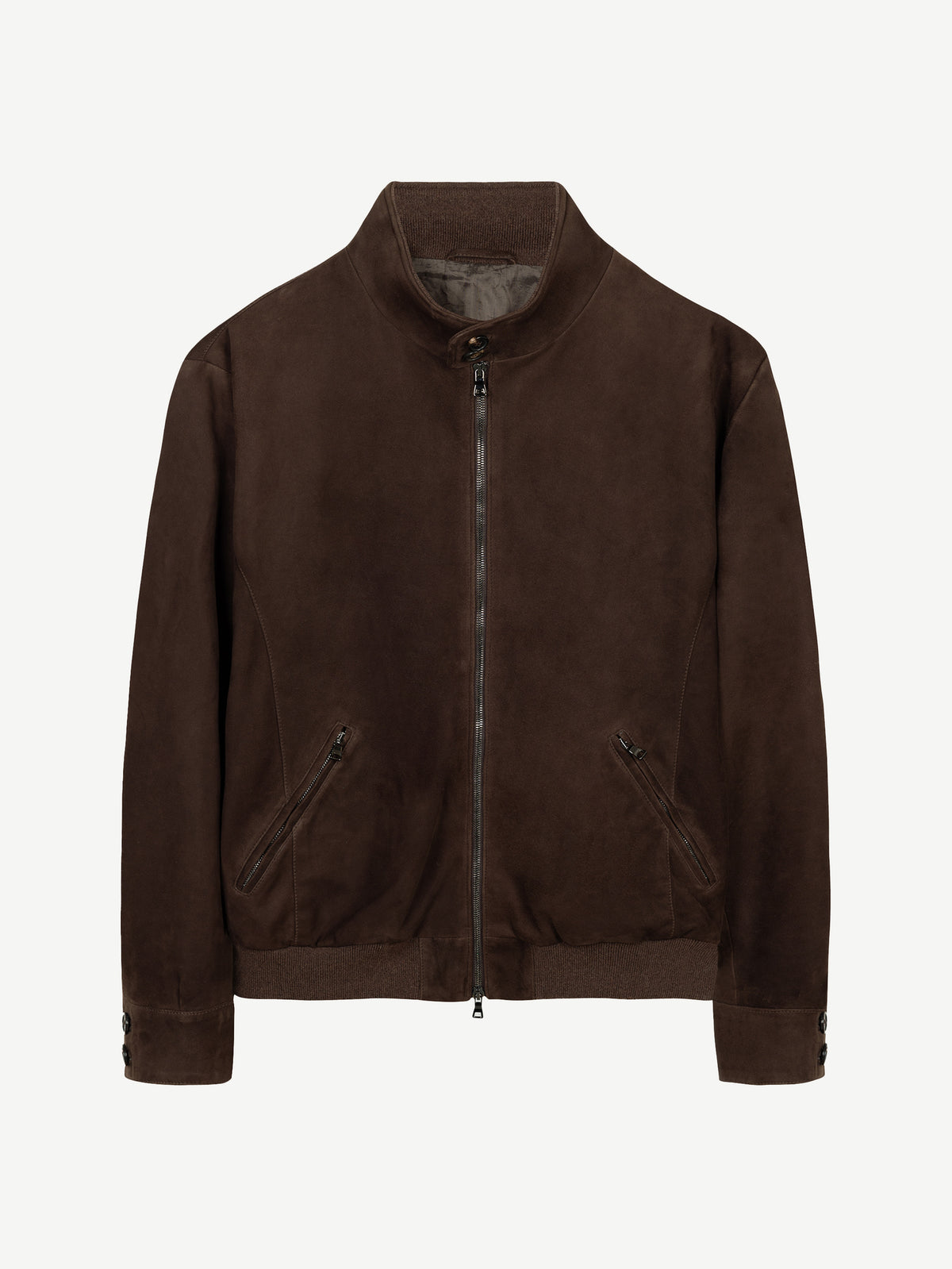 Luca Faloni Goatskin Suede Leather Classic Bomber Jacket - Chocolate Brown - view 9