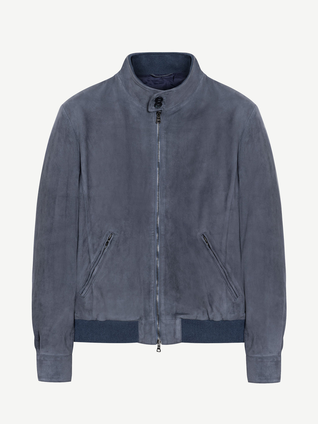 Luca Faloni Goatskin Suede Leather Classic Bomber Jacket - Steel Blue - view 8