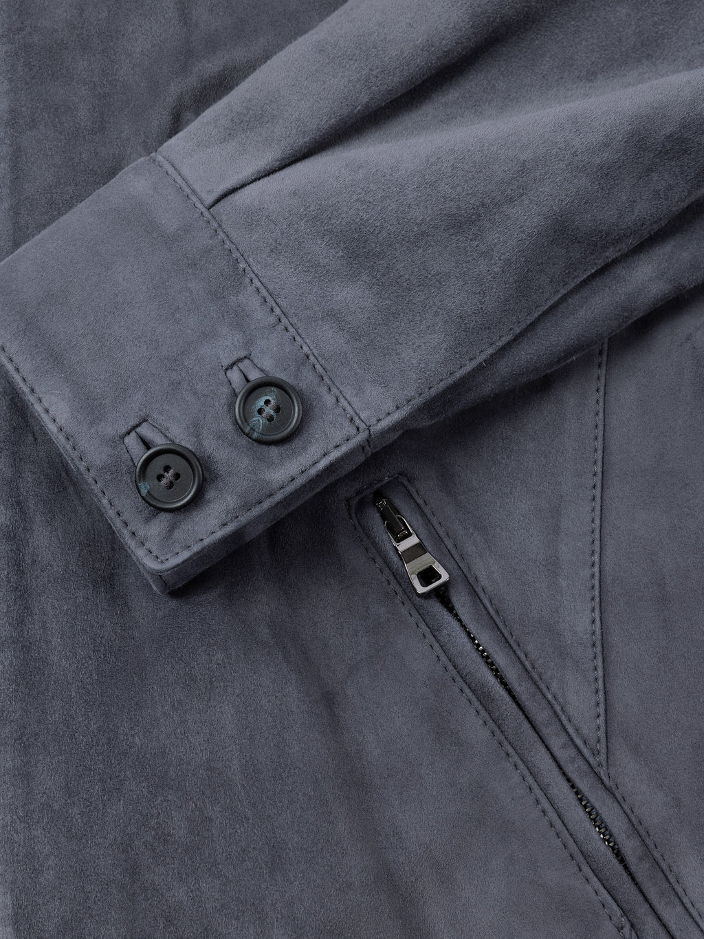 Luca Faloni Goatskin Suede Leather Classic Bomber Jacket - Steel Blue - view 5