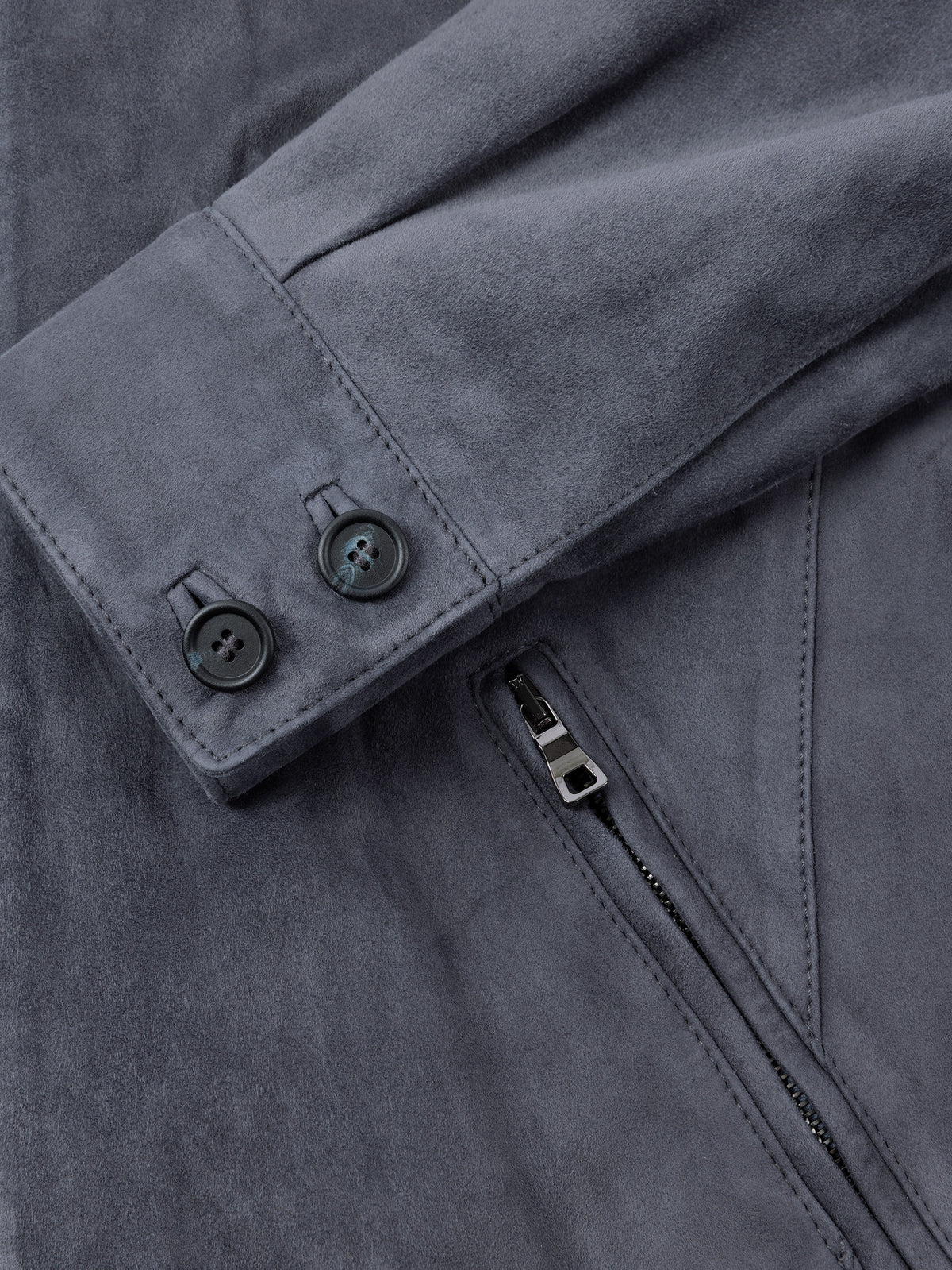 Luca Faloni Goatskin Suede Leather Classic Bomber Jacket - Steel Blue - view 5