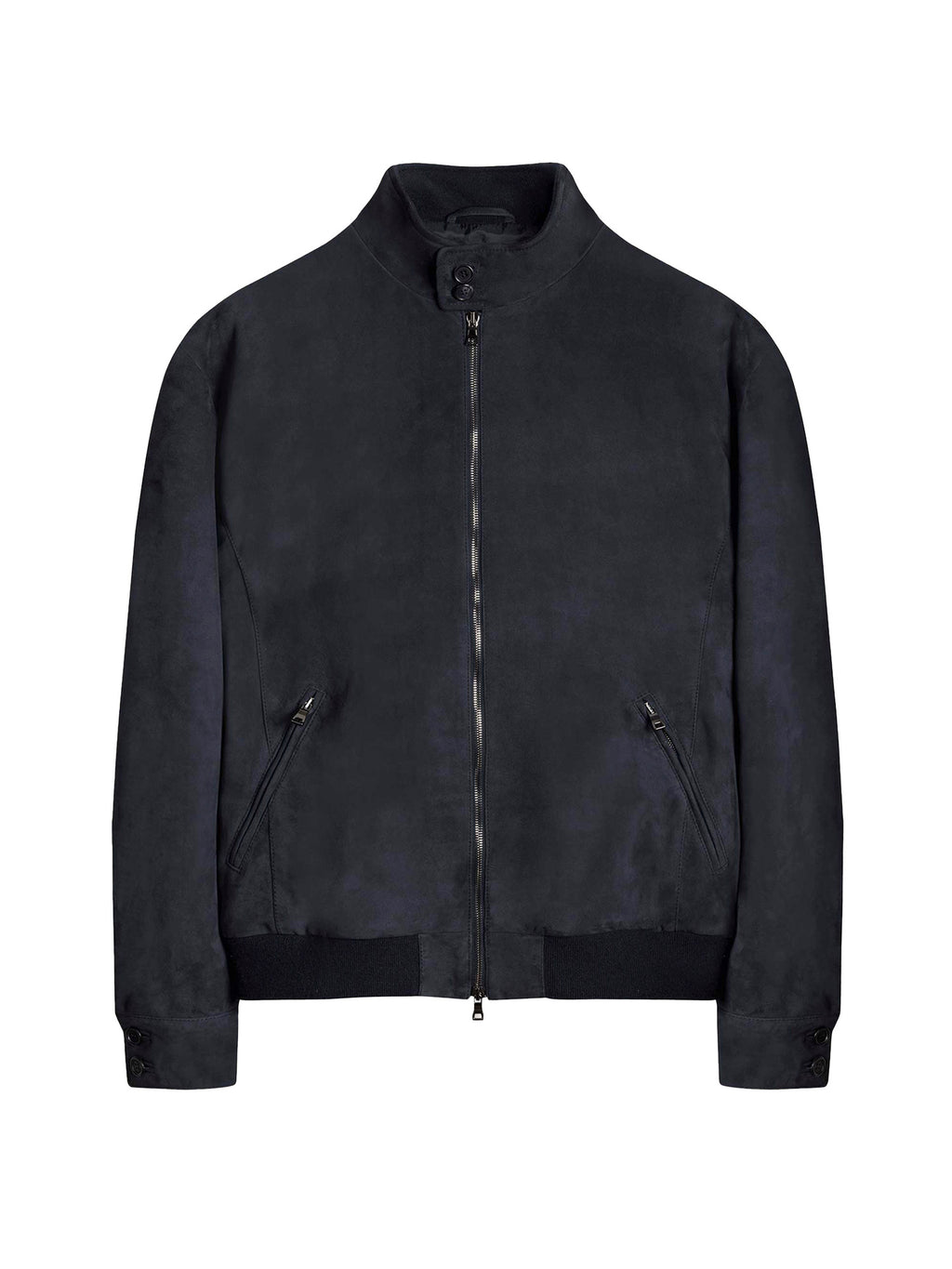 Luca Faloni Goatskin Suede Leather Classic Bomber Jacket - Navy Blue - view 9