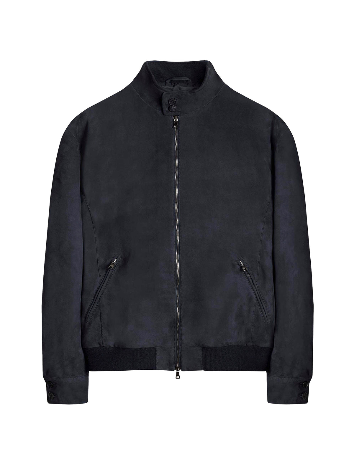 Luca Faloni Goatskin Suede Leather Classic Bomber Jacket - Navy Blue - view 9