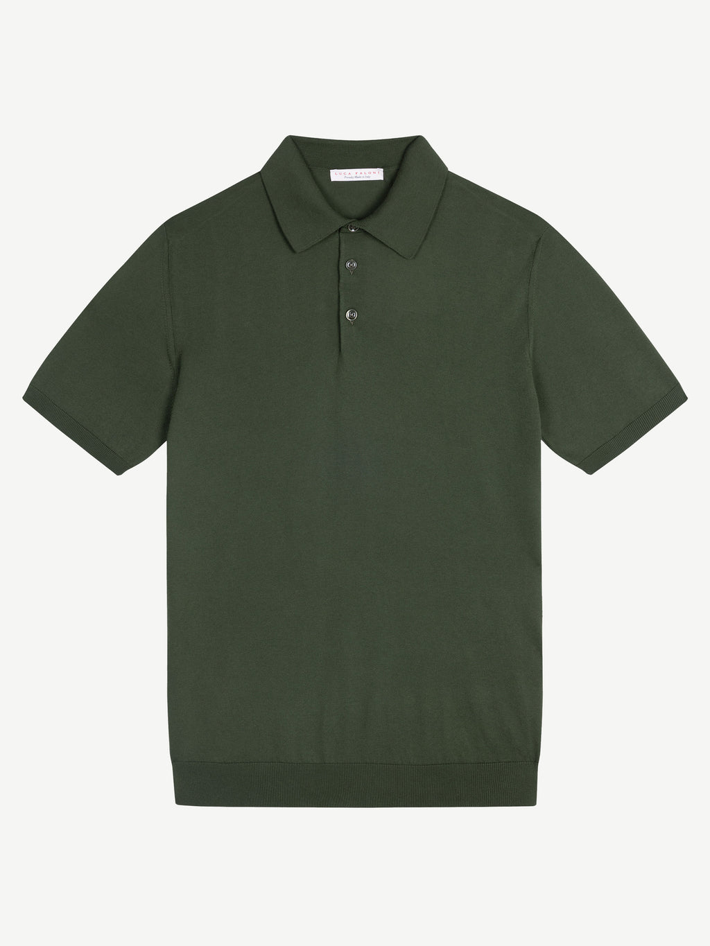 Luca Faloni Cotton Knitted Polo - Olive Green - view 5
