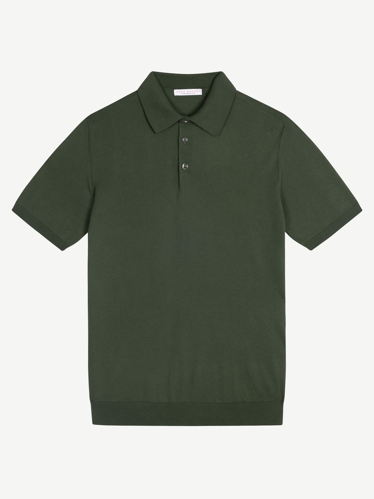 Luca Faloni Cotton Knitted Polo - Olive Green - view 5