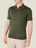 Luca Faloni Cotton Knitted Polo - Olive Green - view 1