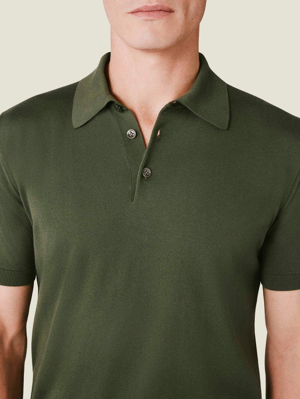 Luca Faloni Cotton Knitted Polo - Olive Green - view 2