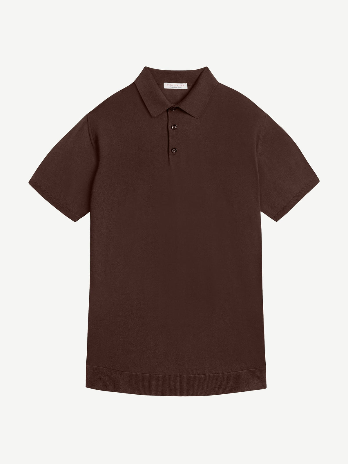 Luca Faloni Cotton Knitted Polo - Chocolate Brown - view 5