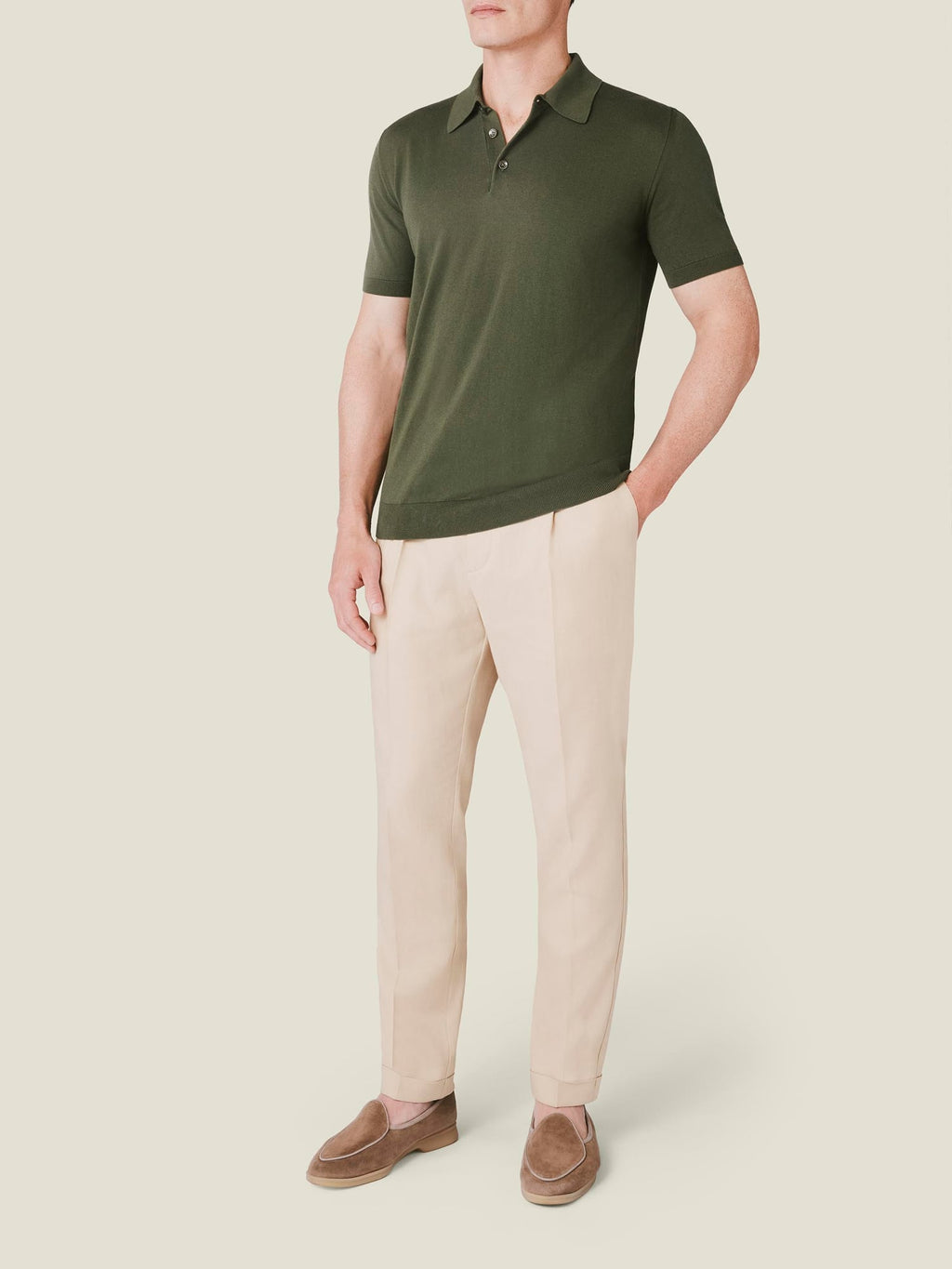 Luca Faloni Cotton Knitted Polo - Olive Green - view 4