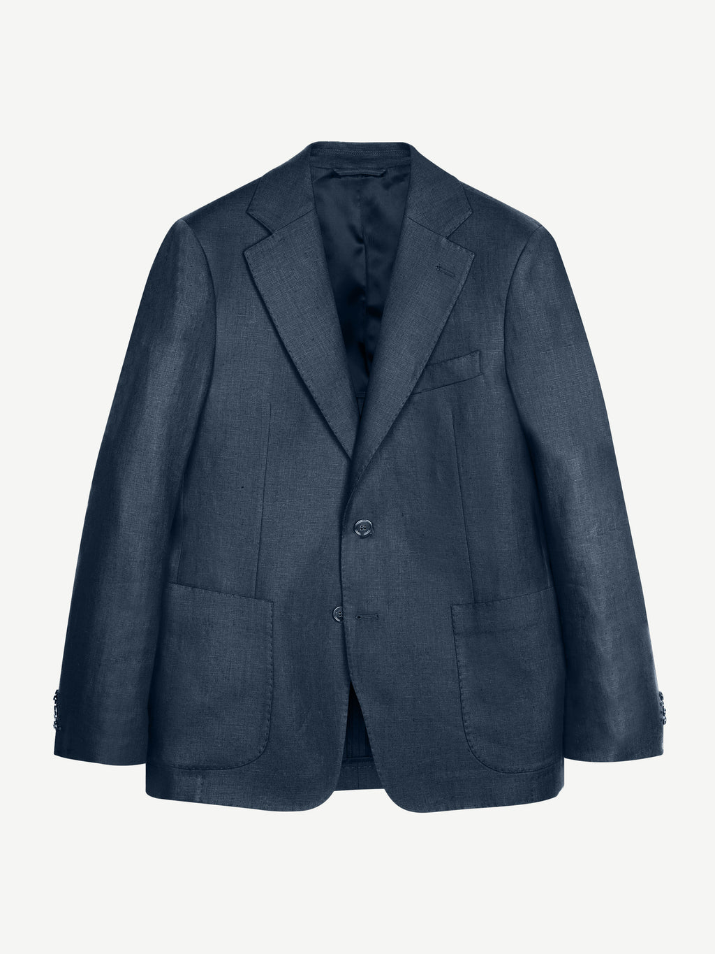 Front view of the Luca Faloni Navy Blue Linen Suit jacket on a white background.