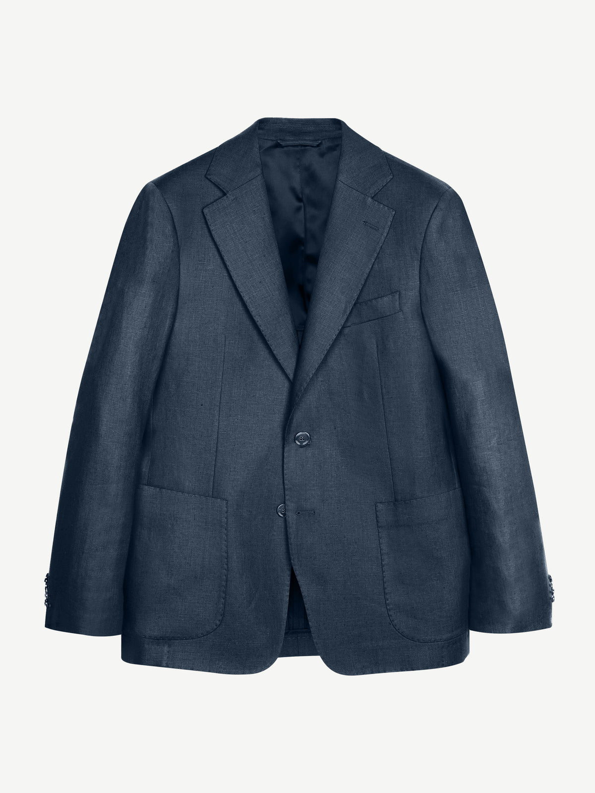 Front view of the Luca Faloni Navy Blue Linen Suit jacket on a white background.