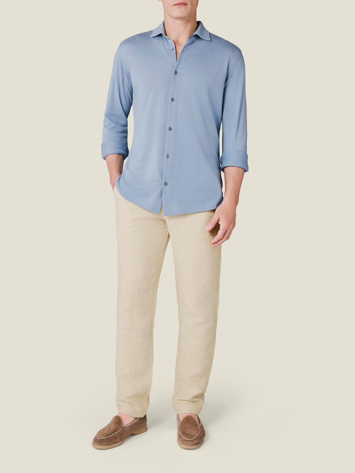 Luca Faloni Silk-Cotton Piqué Shirt - Light Blue - view 4