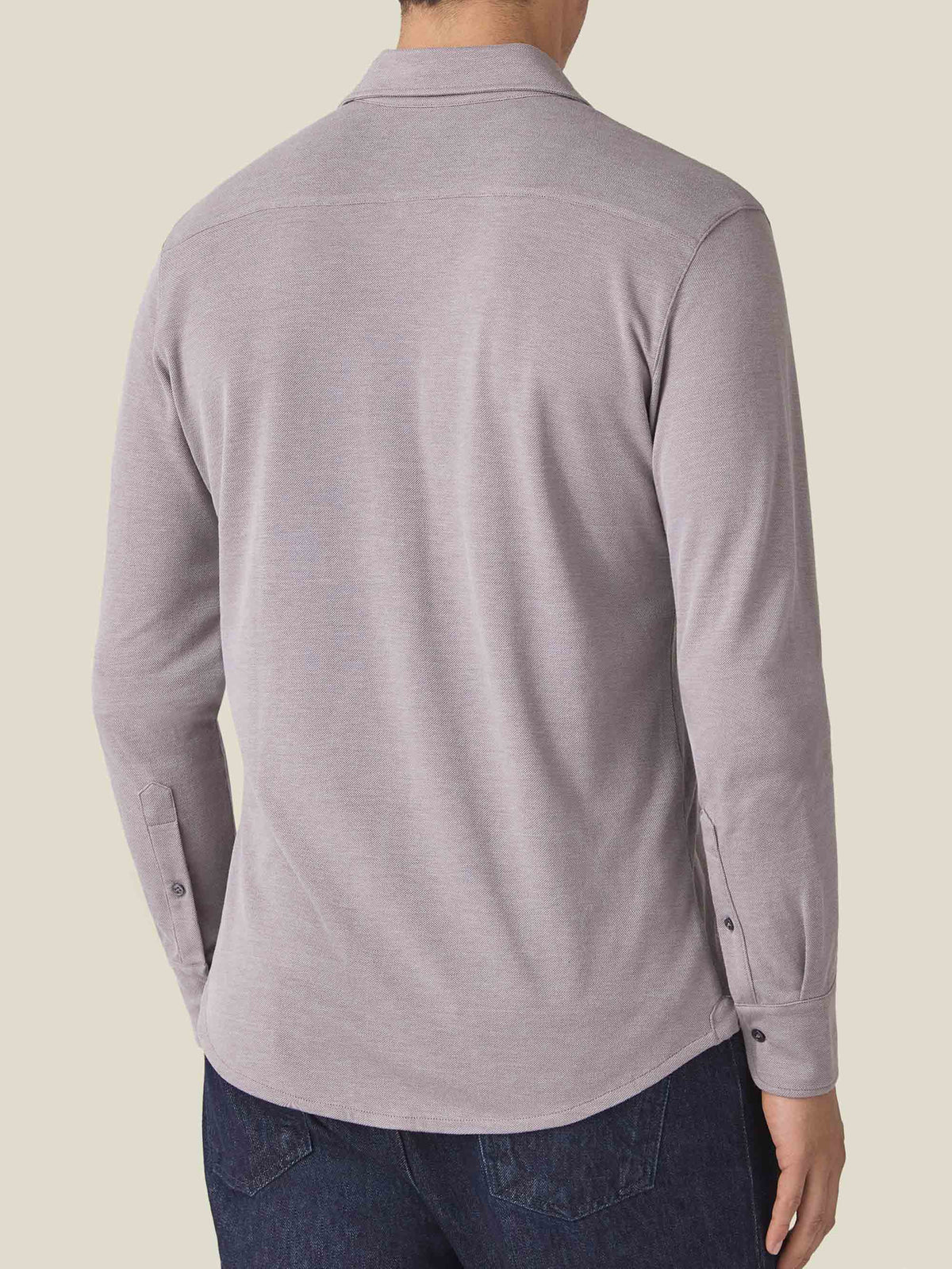 Back view of a model wearing the Nocciola Brown Silk-Cotton Piquè Shirt.