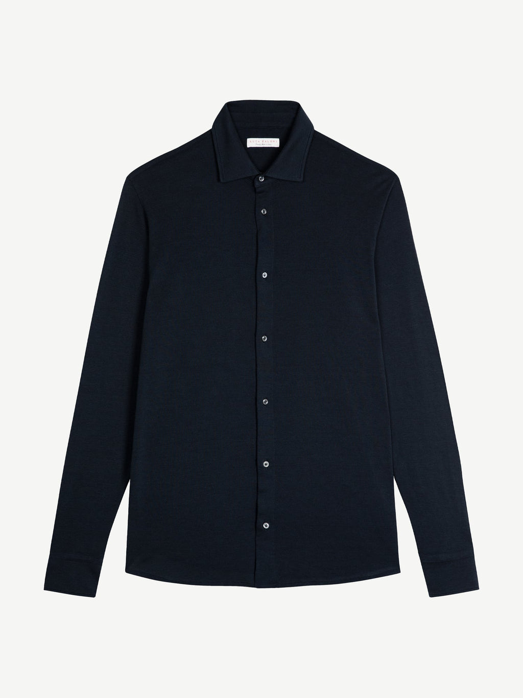 Front view of the Luca Faloni Silk-Cotton Piquè Shirt in navy blue.