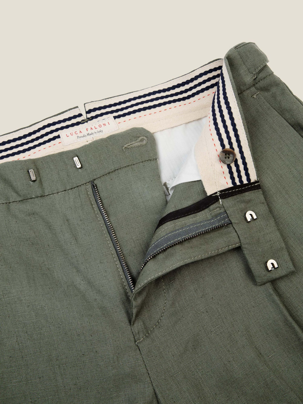 Luca Faloni Linen Elegant Trousers - Olive Green - view 5