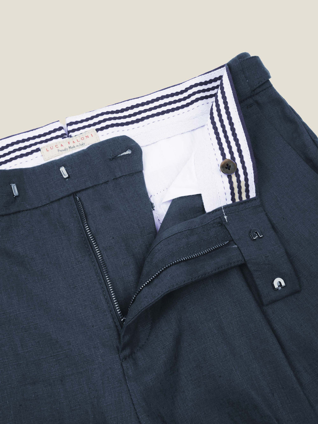 Luca Faloni Linen Elegant Trousers - Navy Blue - view 5