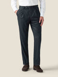 Front view of Luca Faloni's Classic Wool Trousers in charcoal grey, showing the single pleat and cuffed hem.
