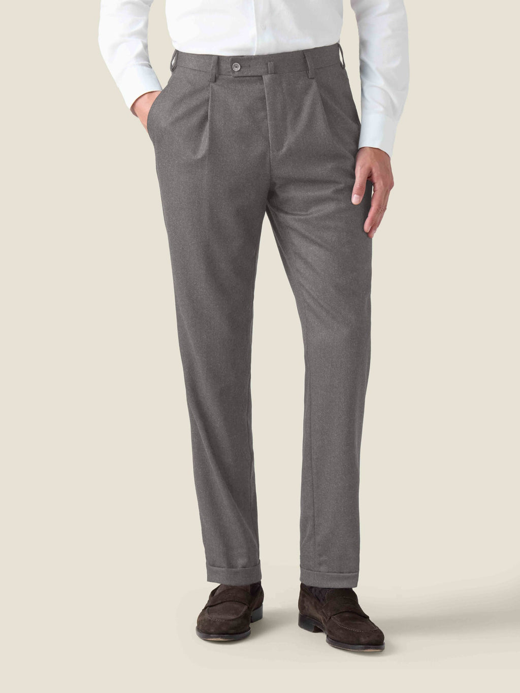 Luca Faloni Virgin Wool Classic Pleated Trousers - Light Grey - view 1
