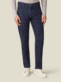 Front view of a model wearing the Luca Faloni Cashmere Denim Jeans in dark blue.