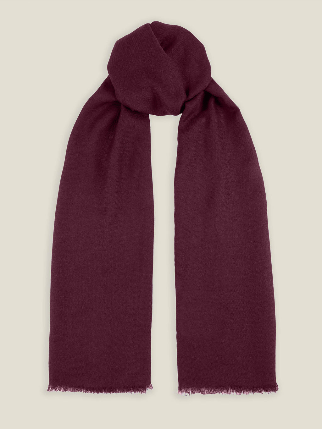 Front view of the Luca Faloni Silk-Cashmere Scarf in Burgundy, tied in a classic knot against a neutral background.