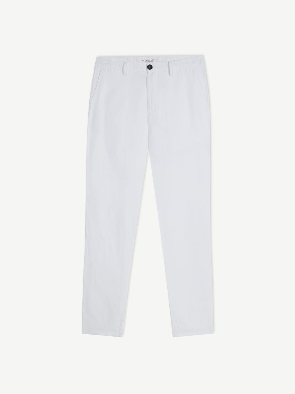 White Linen Cotton Trousers, laid flat against a white background.
