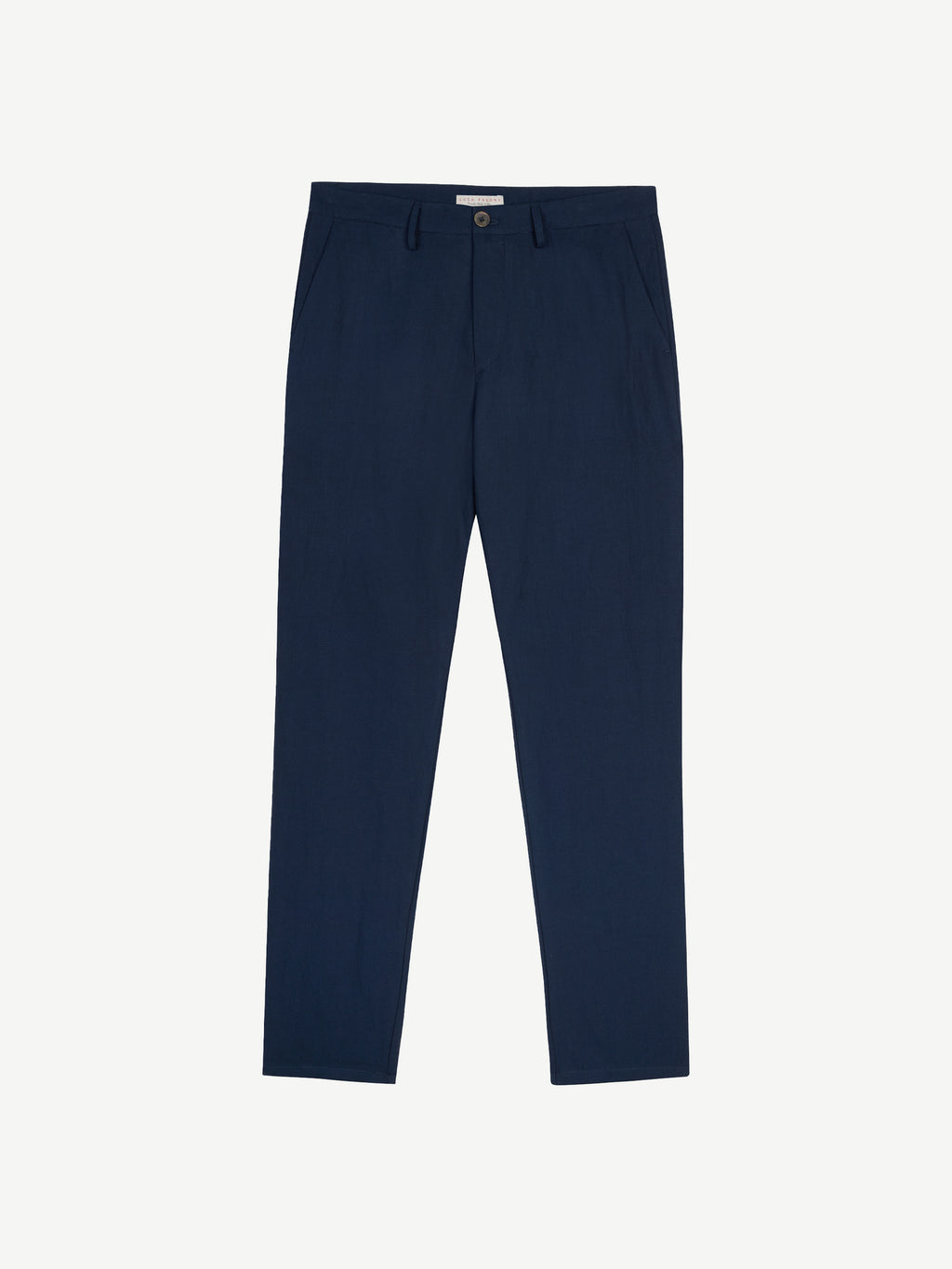 Front view of the navy Linen Cotton Trousers, laid flat.