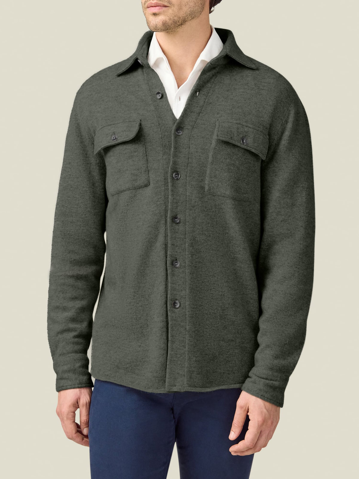 Luca Faloni 2-Ply Cashmere Overshirt - Moss Green - view 1